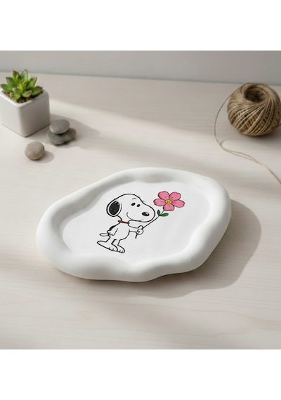 K42design Snoopy "sevgi Çiçeği" El Yapımı Dekoratif Sunum Ve Takı Tabağı 1