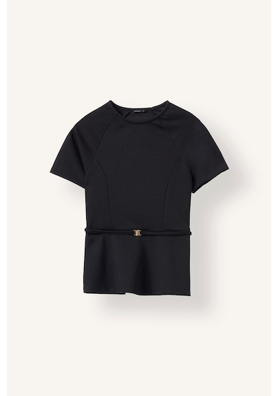 Defacto İnce Kemer Detaylı Slim Fit Bisiklet Yaka Kısa Kollu Tişört G9811ax26aubk81 Siyah-bk81