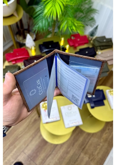 Premium Deri Ruhsat Kılıfı Ve Anahtarlık Seti Yeşil Motifli
