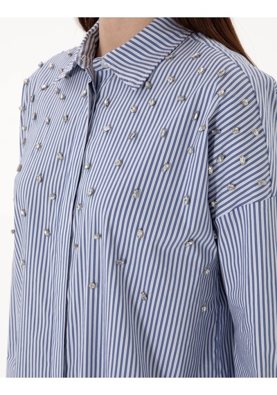 Pierre Cardin Kadın Mavi Gömlek Desenli 50301125-vr036 Mavi