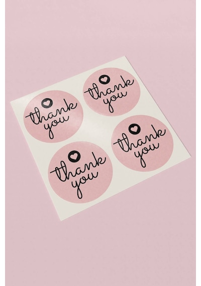 Pembe Thank You Kalpli Sticker 3x3cm St2173 Çok Renkli