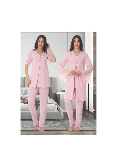 Effortt Dvina Lohusa Hamile Sabahlıklı Pijama Takımı - Pembe Pembe