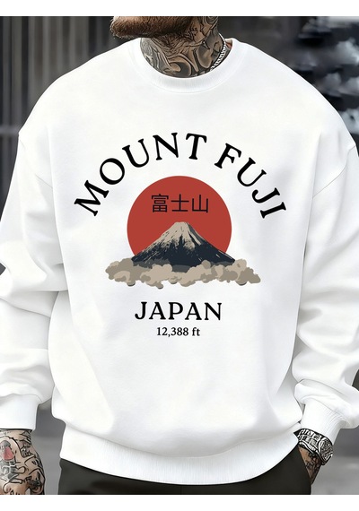 Startmore Startmorefuji Dağı Japonya Baskılar Erkekler Kazak Sonbahar Bisiklet Yaka Kazak Hip Hop Moda Üstleri P Beyaz