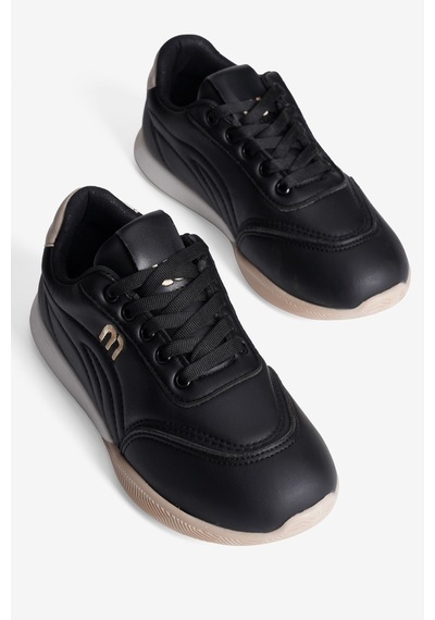 Mubiano Kadın Sneaker Günlük Rahat Bağcıklı Konfor Tabanlı Spor Ayakkabı Movi Siyah