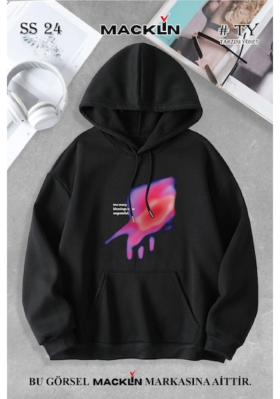 Macklin Unisex Kadın Erkek Too Many Halı Özel Tasarım Baskılı Kapşonlu Sweatshirt Siyah Mck0740 Siyah