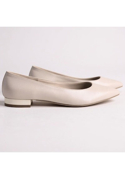 Ne&ve Shoes Bej Hakiki Deri Sivri Burun Şık Ve Rahat Günlük Babet
