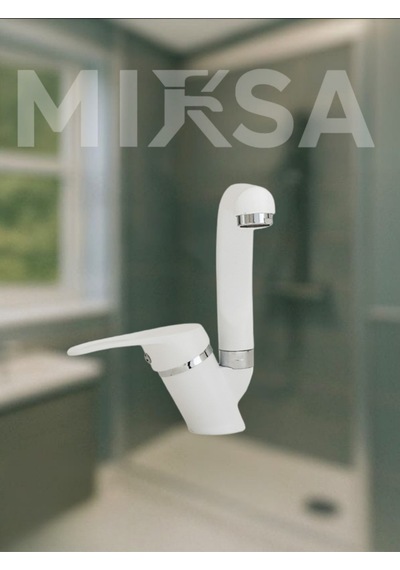 Beyaz-krom Balıksırtı Banyo Lavabo Bataryası, Musluğu, Çift Su Girişli