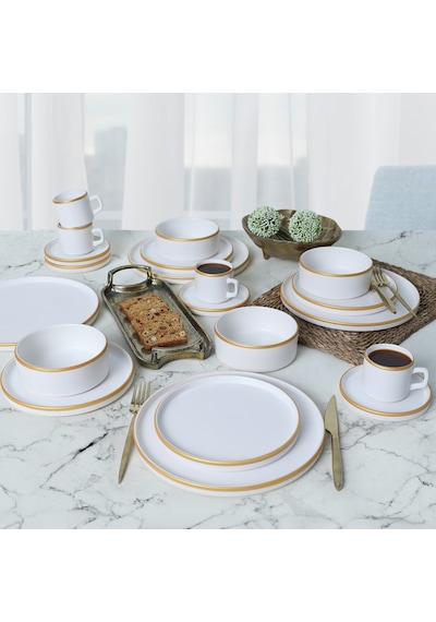 Keramika Mat Beyaz Gold Fileli Stackable Yemek / Kahvaltı Takımı 20 Parça 4 Kişilik