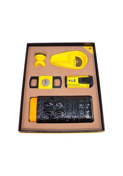 Cohiba Çift Torch Pürmüz Çakmak Kılıf Küllük Kesici Sehpa Sarı Beşli Puro Seti Tr10030
