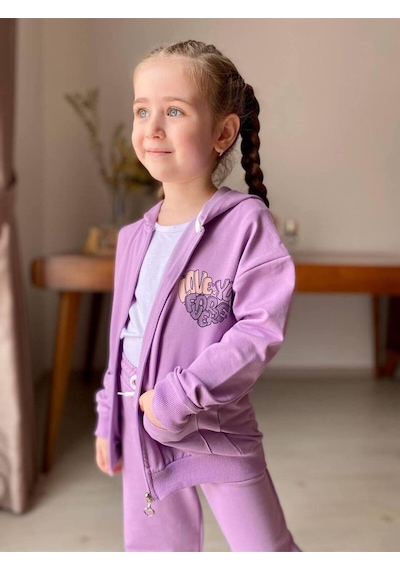 Ki Z Çocuk Eşofman Taki Mi 2 Li . Boru Paça Farmuarli Kapuşonlu Takim. Love Baski Li Taki M.-130 Mor Ki Z Çocuk Eşofman Taki Mi 2 Li . Boru Paça Farmuarli Kapuşonlu Takim. Love Baski Li Taki M.-130 Mor