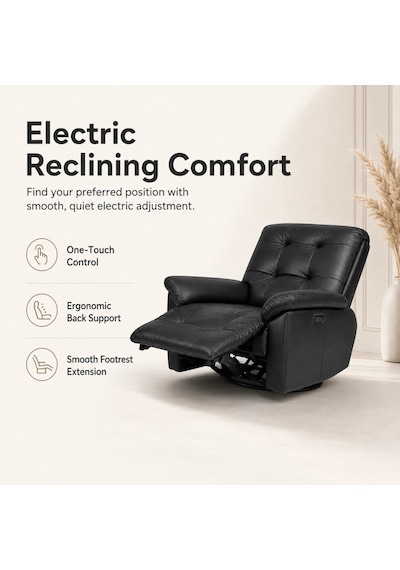 Smarto Relax Zürih Vıp Elektrikli Döner Sallanan Tv Koltuğu Kontrol Panelli Ergonomik Gerçek Deri Baba Koltuğu Siyah