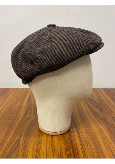 Hamze Peaky Blinders Model İngiliz Tarz Kaşe Kumaş Çizgili Kasket Şapka Kahverengi