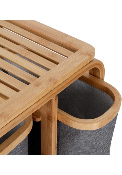 Tr Kirli Çamaşır Sepeti Ahşap - Bambu 3 Organizer Bölmeli Kumaş Çantalı 50x30x70cm Diğer