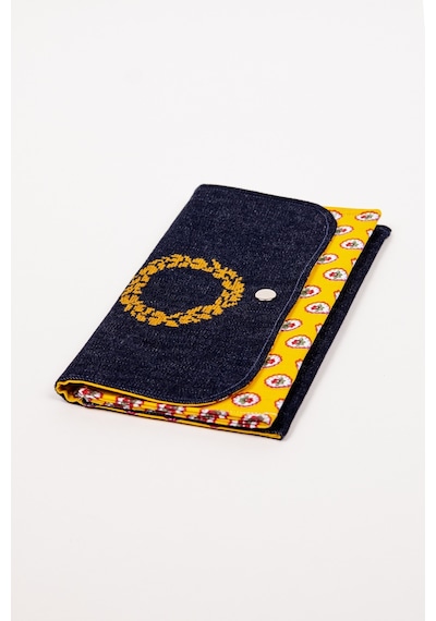 Fabric Craft Bag Kadın Kumaş Cüzdan Nakışlı Lacivert - Sarı