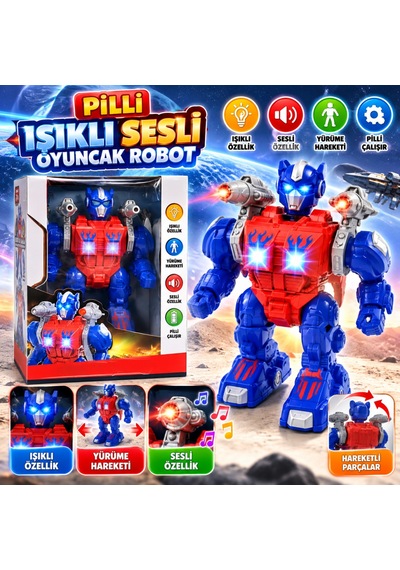 Dmn6018 Kutuda Pilli Sesli Işıklı Oyuncak Robot
