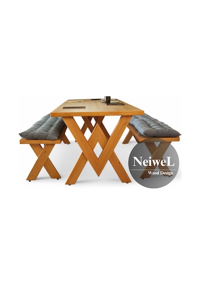 Neiwel Linna Doğal Ahşap Banklı Toplantı Masasıı x 100 x 320 Açık Ceviz