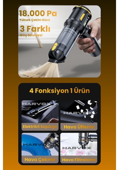 Harvox Professional 18000pa Fırçasız Motorlu Şarjlı Araç Süpürgesi - Sarı