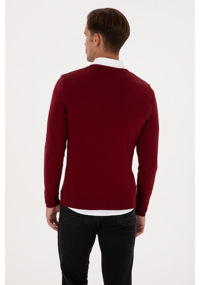 U.S. Polo Assn. Erkek Slim Fit V Yaka Bordo Basic Kazak 50307778-VR014