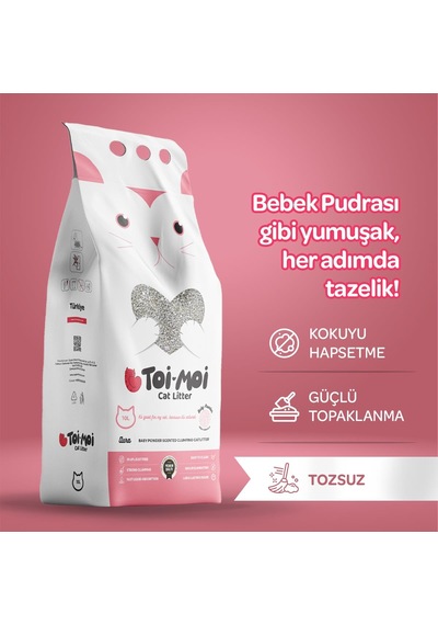 Toi Moi Bebek Pudralı İnce Taneli Topaklanan Bentonit Kedi Kumu 10 Lt