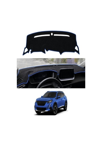 Peugeot - 2008 2013+ Uyumlu Torpido Koruma Kılıfı - Mavi Şeritli
