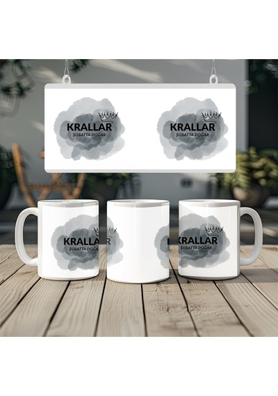 Krallar Şubatta Doğar Gri Sis Ve Taç Desenli Kupa Bardak - Erkeklere Özel Doğum Günü Hediyesi Beyaz
