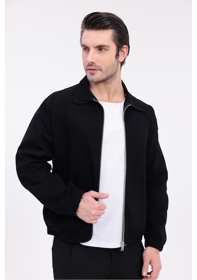 Erkek Gabardin Kumaş Fermuarlı Oversize Mevsimlik Ceket-144 Siyah