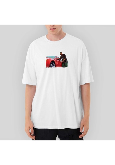 GTA Car Thief Man Oversize Beyaz Tişört Beyaz