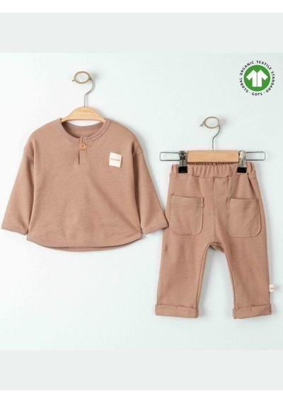 Zekids Bebek Organik Eşofman Takım-15483 Kahverengi