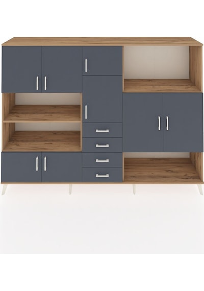 Hyperion Dolap 10 Raflı 4 Çekmeceli 8 Kapaklı 220x44x163 Çam-antr Çam-antrasit