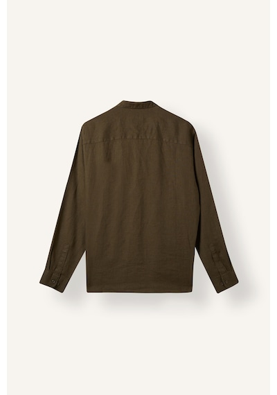 Defacto %100 Keten Regular Fit Polo Yaka Basic Uzun Kollu Gömlek C1825ax26smkh438 Haki-kh438