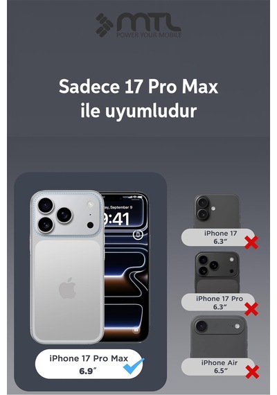 İphone 17 Pro Max Uyumlu Şeffaf Magsafe Kılıf Mtl Safe