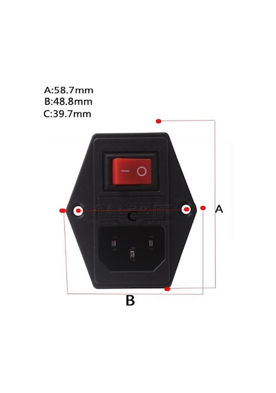 220V Erkek Power Soketi  Sigorta Yuvalı ve Işıklı Açma Kapama Anahtarlı Kulaklıklı Montaj Tip