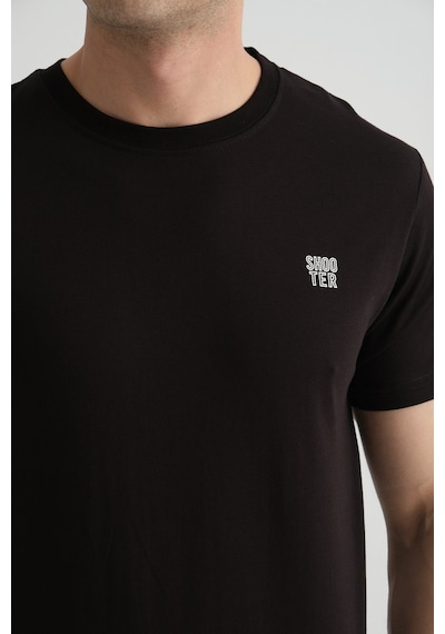 Shooter Sportwear Shooter Erkek Pamuklu Esnek T-shirt Standart Kalıp Minimal Logolu Siyah