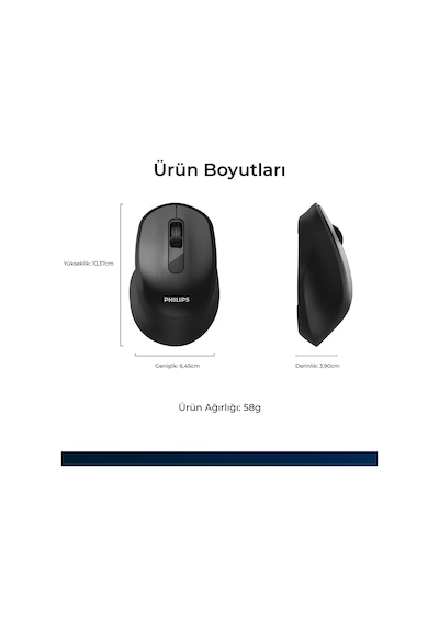 Philips SPK7448 Kablosuz Bluetooth 1600 DPI 4 Tuşlu Optik Mouse