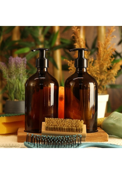2'li 500 ml Amber Kahverengi Cam Etiketsiz Şişe Kahverengi