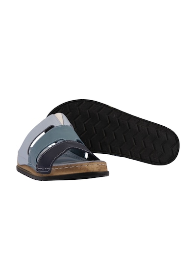 Napa Shoes Hakiki Deri Üç Bantlı Çok Renkli Ortopedik Kadın Terlik Napa-303 Mavi