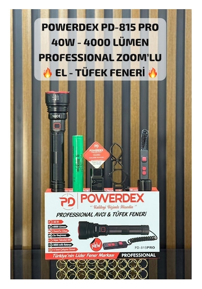 Powerdex Pd-815 Pro 40w & 4000 Lümen Professional Zoom Lu El & Tüfeg Feneri Siyah