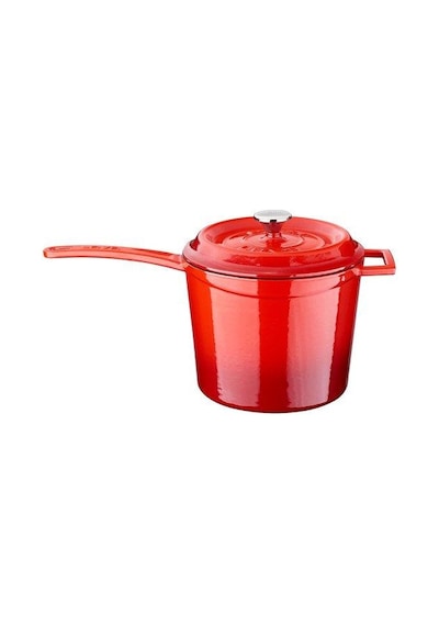 Lava Döküm Yuvarlak Sos - Süt Tenceresi Kırmızı 18 CM Metal Saplı