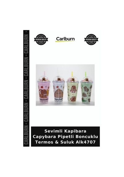 Sevimli Kapibara Capybara Pipetli Boncuklu Termos & Suluk Su İçme Kabı Günlük Matara Çok Renkli