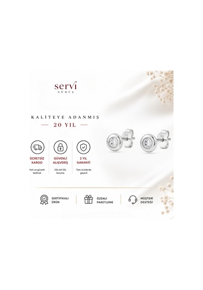 Servi 925 Ayar Gümüş Nova 6 Mm Tektaş Küpe-312