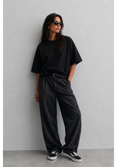 Modivibe Kadın Oversize T-shirt Kalın Dokulu %100 Pamuk Geniş Kesim Siyah