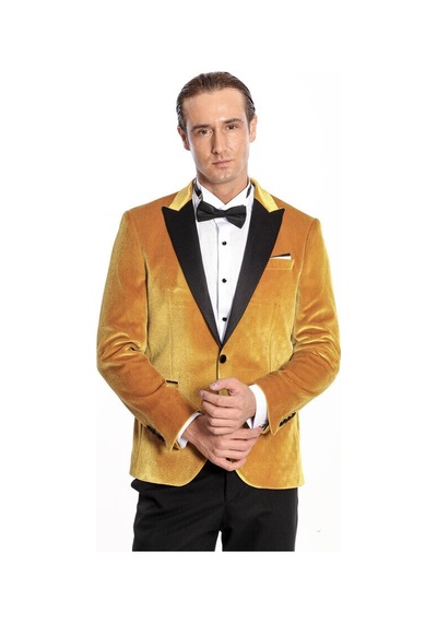 Wessi Kadife Slim Fit Sarı Erkek Smokin Ceket Sarı