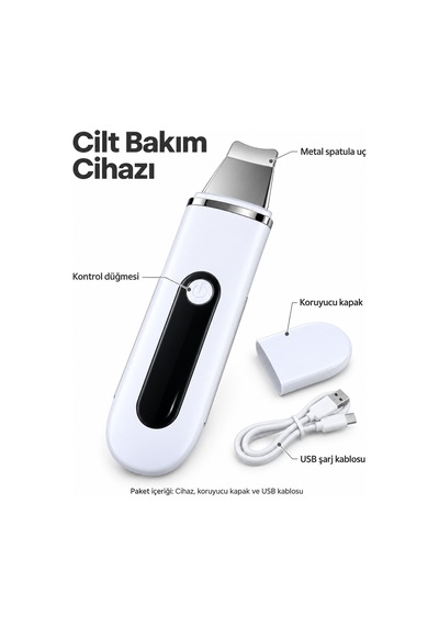 Lexroo Koruyucu Kapak Ve Usb Kablolu Beyaz Metal Spatula Cilt Bak