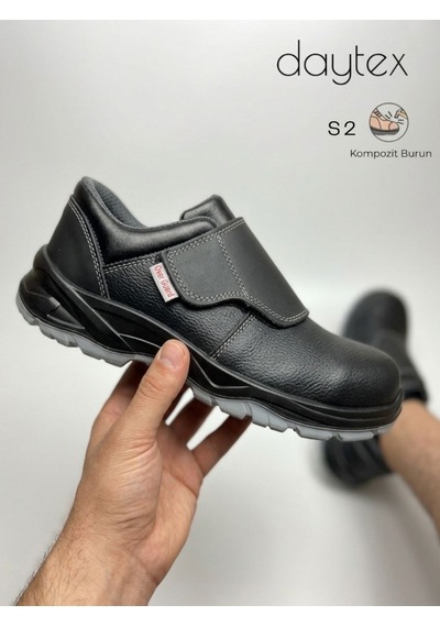 K505 S2 Src Hakiki Cilt Deri Cırt Cırtlı Bağcıksız Kıvılcım Korumalı Kompozit Burunlu Konforlu Kaynakçı İş Ayakkabısı Siyah