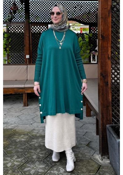 Rabia Şamlı Sevda Triko Tunik Zümrüt Normal