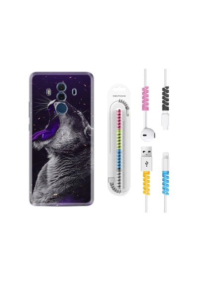 Huawei Mate 10 Pro Kılıf Kablo Koruyuculu Purple Leopar 1750