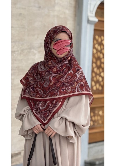 Qalortex Scarf Pamuklu Soft Açelya Desen Eşarp-kremit kiremit