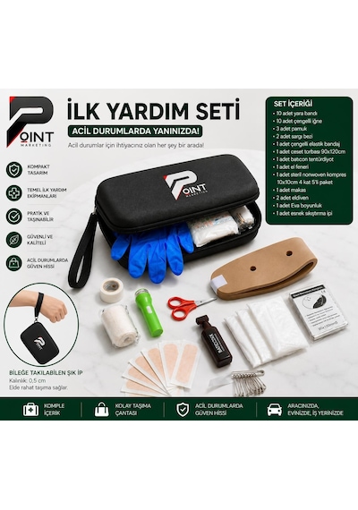 Araç İlk Yardım Seti Trafik Kanununa Uygun Tam Donanımlı İlk Yardım Çantası Siyah Acil Durum Seti