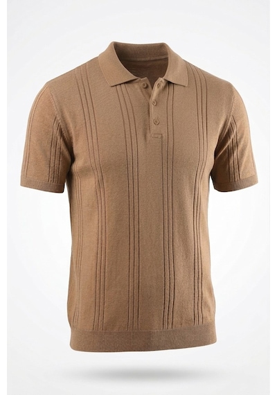 Onno Pamuk İplikli Boydan Çizgili Triko Tshirt Bej