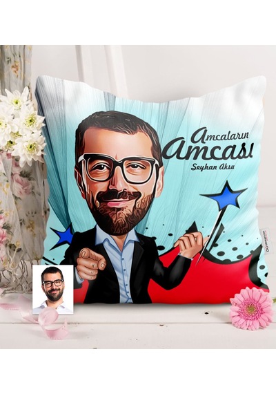 Kişiye Özel Amcaların Amcası Karikatürlü Saten Yastık - 1